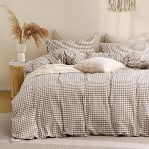 Tan Gingham Duvet Cover King Size