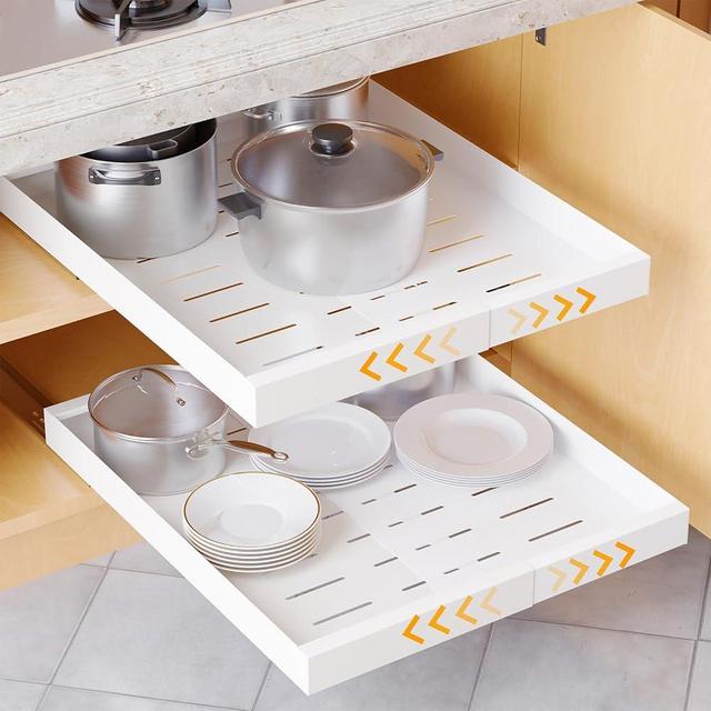 SpaceAid Pull Out Cabinet Organizer, 1 Pack Expandable (11.8"-19.6") Heavy Duty Pull-Out Drawer for Cabinets with Adhesive Tape, Kitchen Slide Out Shelves, Roll Out Shelf Storage (White, 21" Deep)