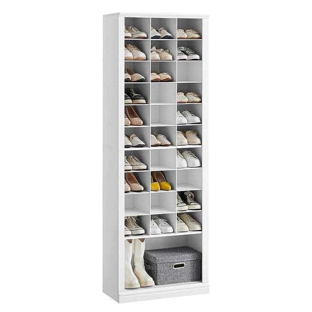 Hzuaneri 11-Tier Shoe Storage Cabinet, Free Standing Shoe Storage Organizer with 30 Open Cubbie, Space Saving Shoe Rack for Entryway, Closet, Bedroom, White 02001BSR