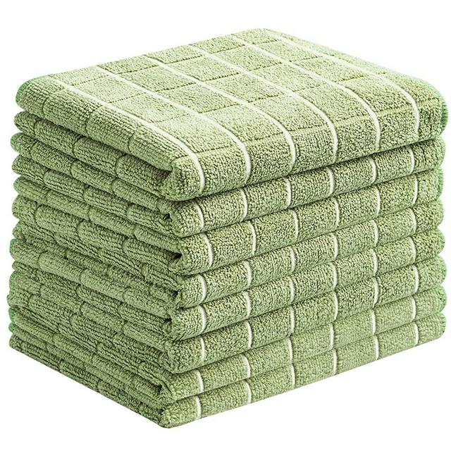 Microfiber Dish Towels - Soft, Super Absorbent and Lint Free Kitchen Towels - 8 Pack (Lattice Designed Olive Colors) - 26 x 18 Inch (Olive Green)