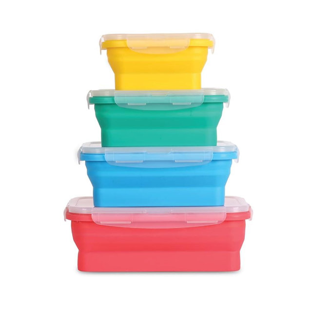 Deke Home - Collapsible Silicone Food Storage Containers with Lids, Set of 4, BPA-Free, Airtight, Space-Saving Meal Prep & Lunch Box, Microwavable, Freezer & Dishwasher Safe, Camping & Travel