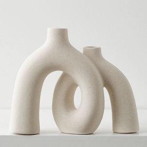 Hug Donut Decorative Vase Set - Modern Nordic Boho Style Vases Home Decor, Matte Ceramic Decorations for Living Room Shelf, Bookshelf Mantle Entryway Table or Console Décor (Cream White)