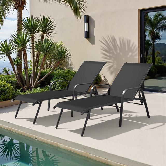 Crestlive Products Set of 2 Patio Chaise Lounge Chair 6 Positions Adjustable with Armrest Black