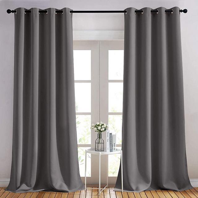 NICETOWN Bedroom Blackout Curtains Panels - (52 inches by 108 Inch, Grey, Set of 2) Triple Weave Energy Saving Thermal Insulated Solid Grommet Blackout Draperies for Patio