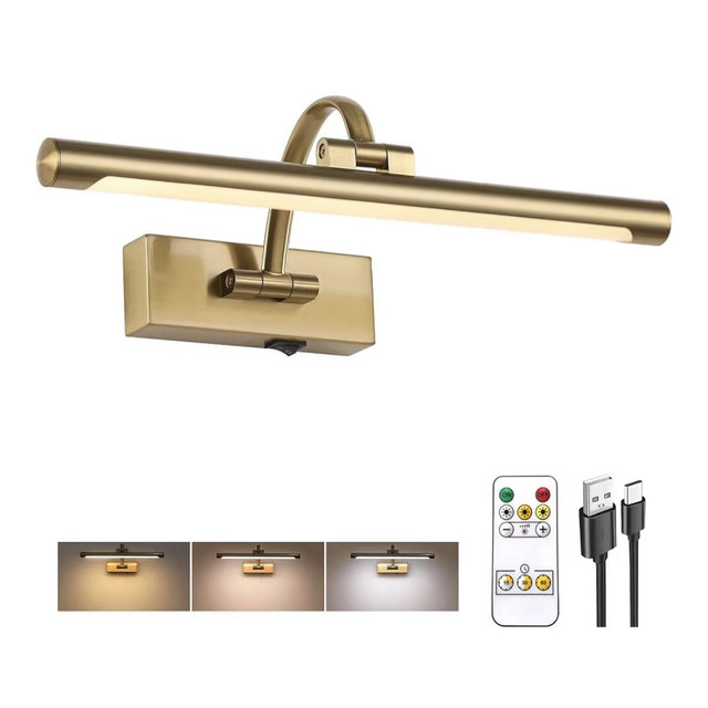 Wireless Picture Light for Wall 15.7" Brass Finish