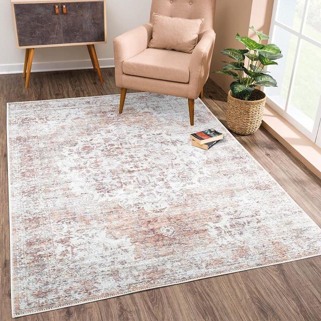 Bloom Rugs Washable Non-Slip 4' x 6' Rug - Ivory/Blush Traditional Area Rug for Living Room, Bedroom, Dining Room, and Kitchen - Exact Size: 4' x 6'