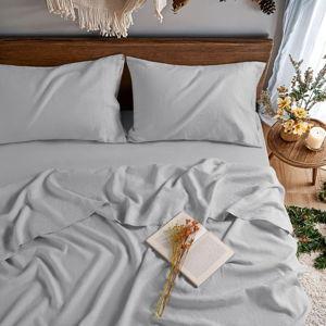 100% Pure Linen Sheets Queen Sheet Set 4 pcs Deep Pocket Up to 16" Bedding Sheet Breathable All Season (Gray, Queen)