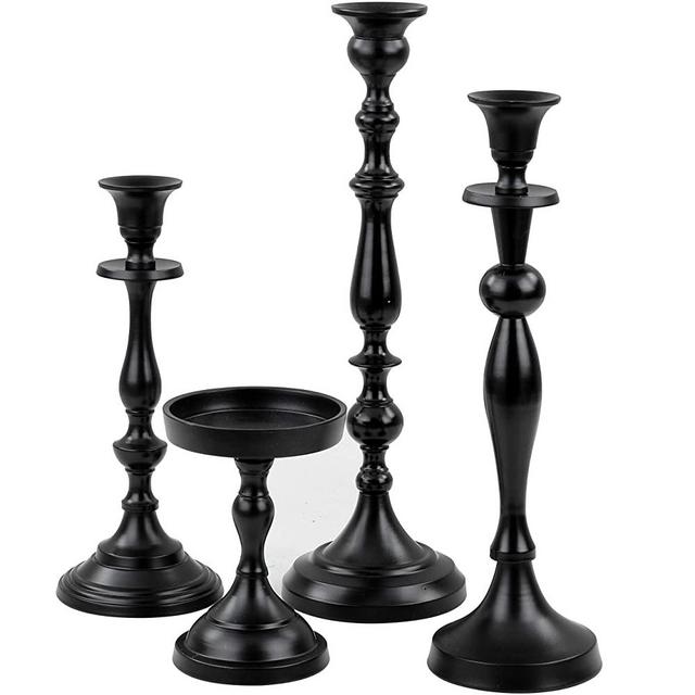 Elegant Black Pitch Iron Pillar Candle Holder Set | Anniversary & Home Decor Accent Candlestick Holders | Tea Light Holder - Votive Candle Holder | Nagina International (Set)