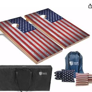 Tailgating Pros Regulation Cornhole Boards Flag Set - Includes 8 Bean Bags, Carrying Cases, and 4'x2' Corn Hole Toss Game
