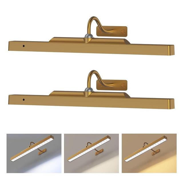 Wireless Picture Light Battery Operated, 16in Picture Light for Wal, 2Pack Rechargeable 5000mAh Battery Wall Sconce for Wall Pictures, Gallery Artwork, Paintings, Portraits, Dartboards- Brass