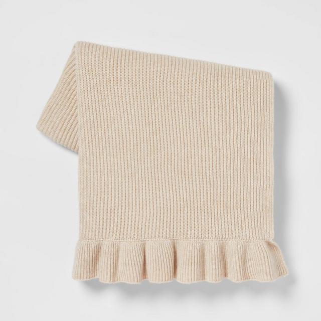 Ruffled Knit Heathered Throw Blanket Neutral - Threshold™