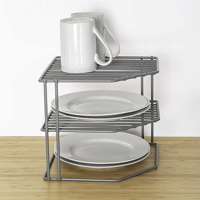 Smart Design 3-Tier Kitchen Corner Shelf Rack - Steel Metal Wire - Rust Resistant - Plates, Dishes, Cabinet & Pantry Organizer - Kitchen Organization (9 x 8 Inch) [Charcoal Gray]