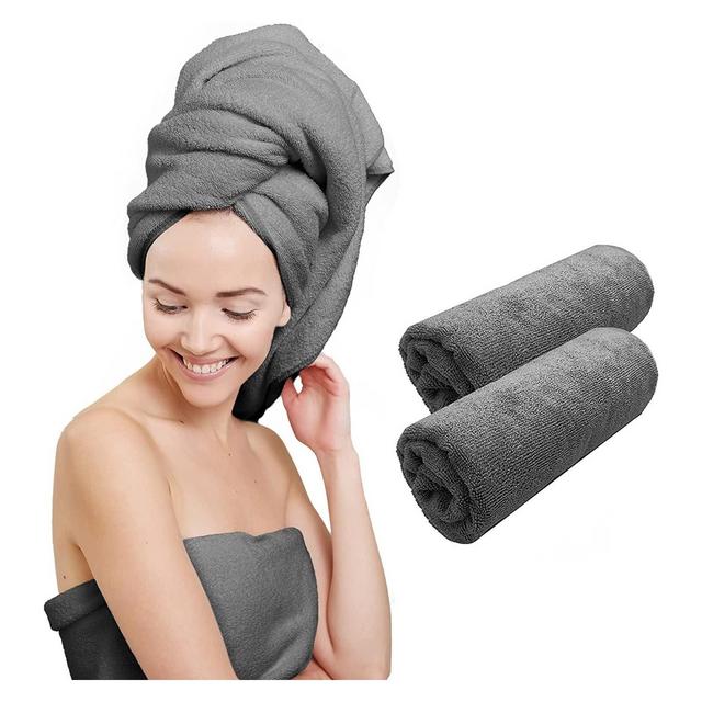 Scala Microfiber Hair Towel Wrap Rectangle Twist for Women - Gray 24 x 48 inches