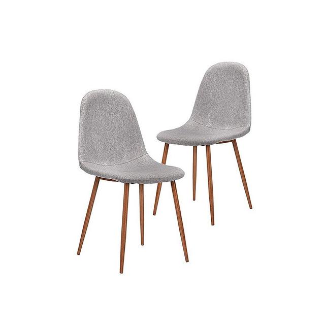 CangLong Fabric Cushion Seat Back, Mid Century Metal Legs for Kitchen Dining Room Side Chair, Set of 2, Grey