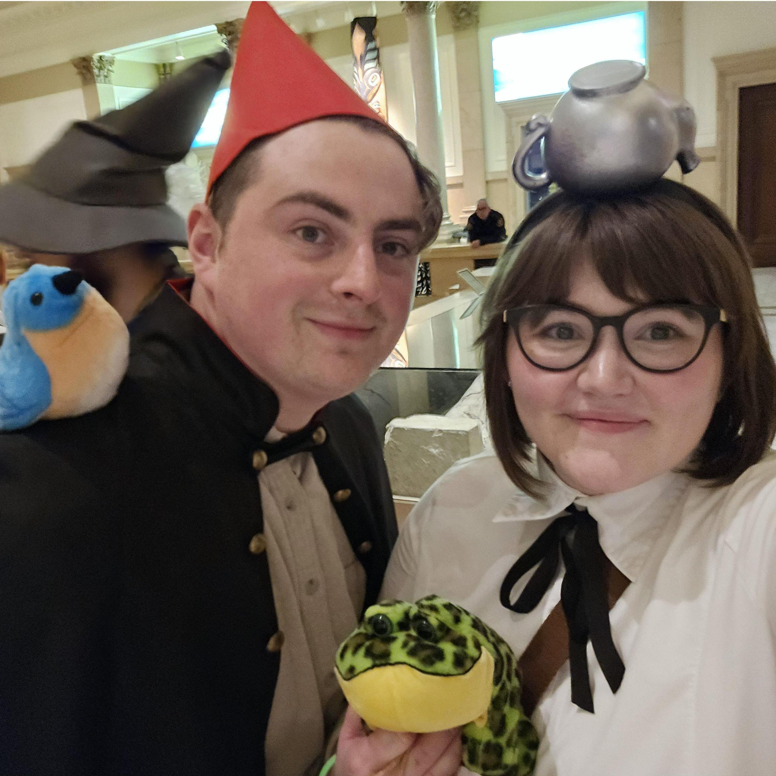 Erica and Brody dressed as Greg and Wert from "Over the Garden Wall" for Halloween 2024.