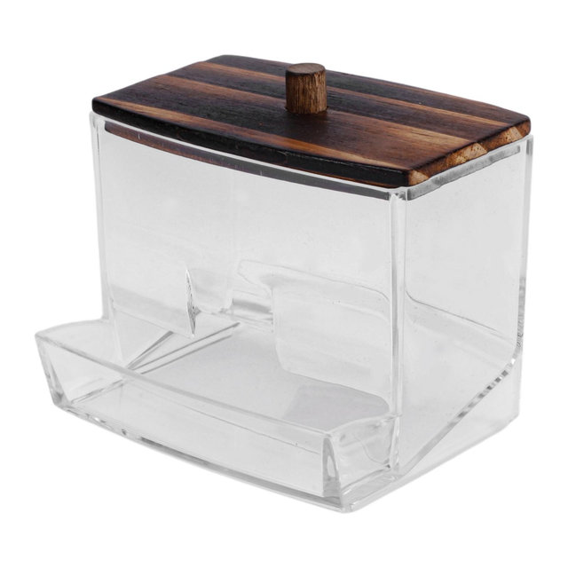 Unique Bargains Square Cylindrical Cover Acrylic Cotton Swab Holder Bathroom Transparent Dark Brown 1 Pc