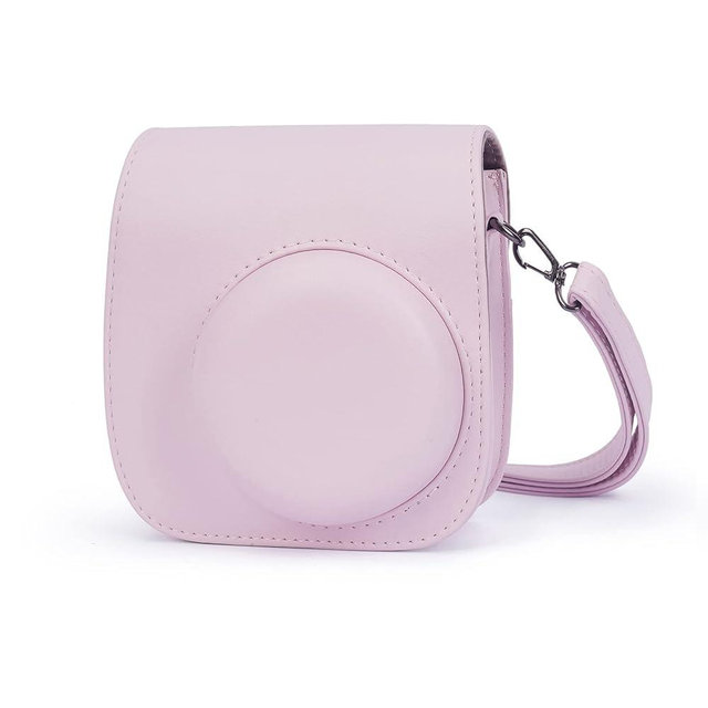 Phetium Instant mini 12 Camera Protective Case Compatible with Instax Mini 12 11,PU Leather Bag with Pocket and Adjustable Shoulder Strap (Blossom Pink)