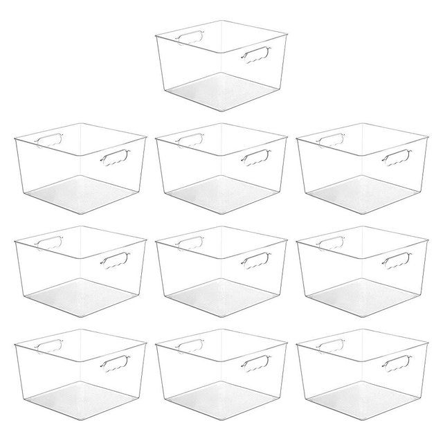 Vtopmart 10 Pack Extra Large Clear Plastic Storage Bins,11x11 Cube Acrylic Organizer Square Containers with Handle for Pantry,Closet,LaundryRoom,Kitchen,Bathroom,UnderSink Organization