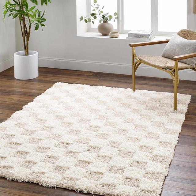 Hauteloom Atira Living Room, Bedroom Area Rug - Contemporary - Plush Pile - Cream,Light Beige - 4' x 6'