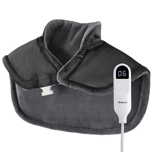 Bedsure Heating Pad for Neck and Shoulders Pain Relief - Father's Day & Birthday Gifts for Women Men Moms, FSA HSA Eligible, Weigthed Heated Pad 2.2lbs, Large Heated Wrap, 24" x 22", Grey