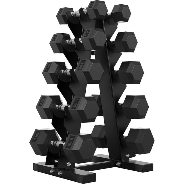 HANDBODE Hex Weights Dumbbells Set with Rack, 100-550 lb Rubber Coated Dumbbell Sets with Storage, Free Hand Weight for Strength Training, Exercise, Fitness, Home, Gym, Heavy Duty