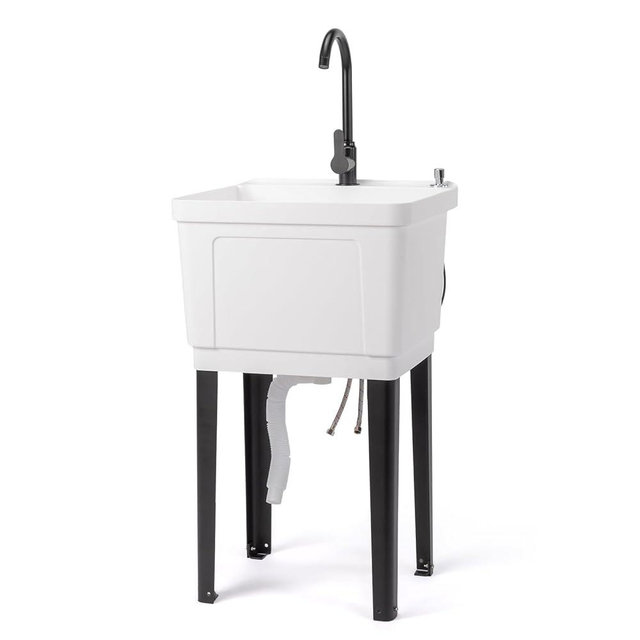 VINGLI Utility Sink Laundry Tub for Washing Room, Freestanding Utility Sink with Stainless Steel Faucet, (Whiet, 19.7"W x 18.9"D x 33"H)