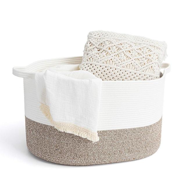 INDRESSME XXX Large Rope Basket Woven Storage Basket Pillow, Blanket Basket Brown Laundry Basket, Oblong Design