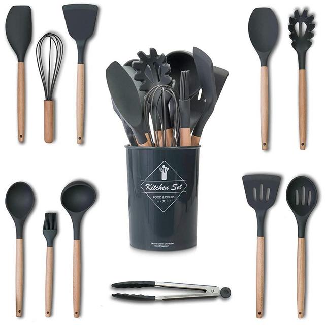 UNIVERSAL TREND - Kitchen Utensils Set - 11 Pcs Kitchen Cooking Utensils Set - Non-Stick Spoon Set - 230°C Heat Resistant Food Cookware - Non-Scratch Wooden Cook's Gadgets - Kitchen Utensils Kit
