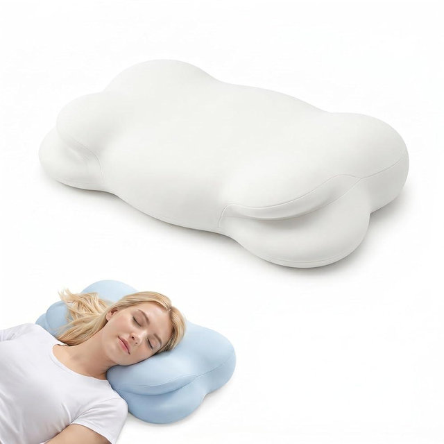 KLXXUJK Cloud Pillow,Ergonomic Memory Foam Pillow, Stable Support for Cervical Neck, Cooling Breathable Pillowcase, Cervical Neck Pain Relief for Side, Back & Stomach Sleepers - Queen Size White