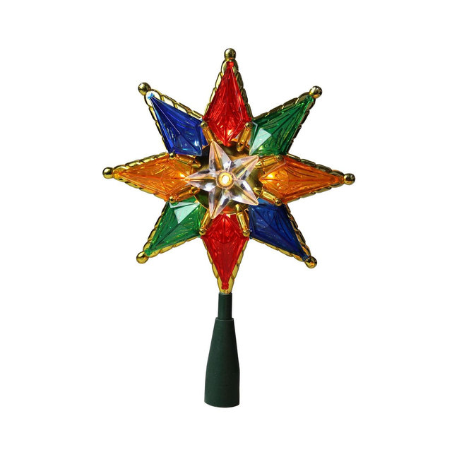 Northlight 8" Multi-Color Mosaic 8-Point Star Christmas Tree Topper - Clear Lights