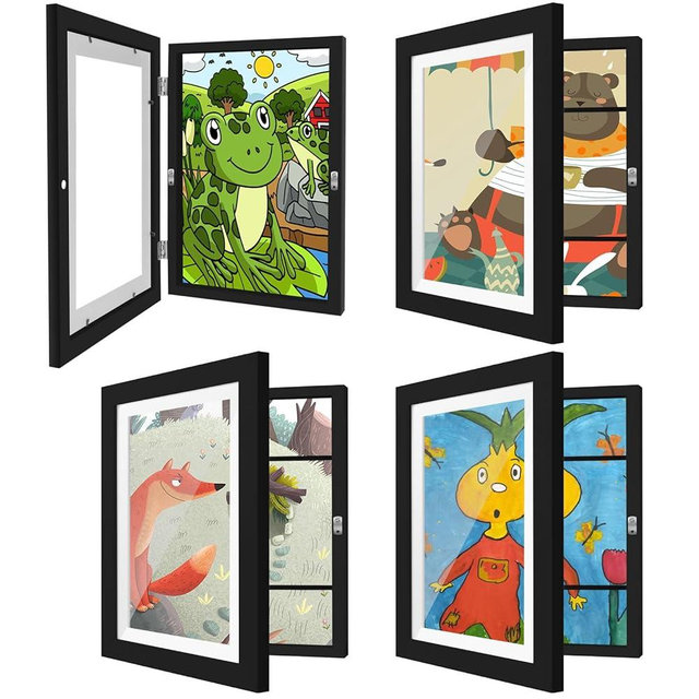 HEPFLANZE 4 Pack Kids Artwork Frames Changeable 8.5 x 11 Children Art Projects Kids Art Frames Front Opening Picture Display Frame, Black