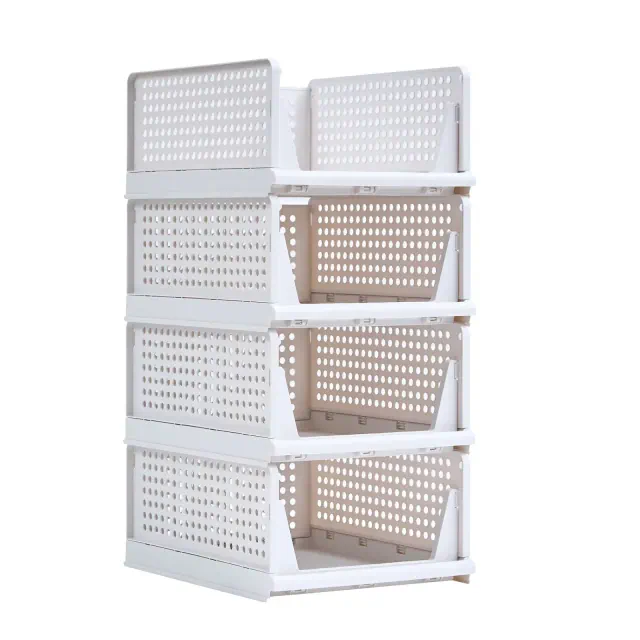 VECELO 4-Tier Plastic Closet Shelf Organizer, Stackable Sweater Storage Closet Drawers, Foldable Wardrobe Organizer, Gray