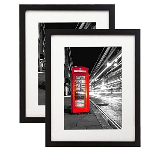 Americanflat Picture Frame in Black Wood with Lead Free Shatter Resistant Glass - Horizontal and Vertical Formats - Wall Mounted - 11" x 14" - Pack of 2