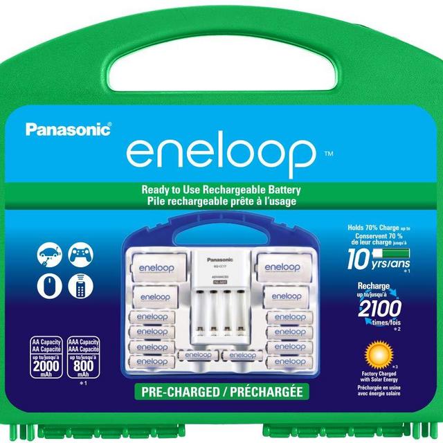 Panasonic KJ17MCC82A eneloop Power Pack, 8AA, 2AAA, 2 C Adapters, 2 D Adapters, Advanced Individual Battery Charger and Plastic Storage Case (case color may vary)