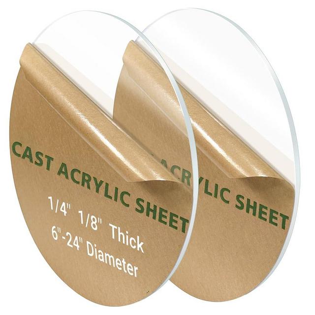 2 Pieces 1/4" Round Plexiglass Sheet, 9 Inch Diameter Clear Acrylic Circle, Round Cake Disk Acrylic Sheet, Plexiglass Table Top, Acrylic Backdrop