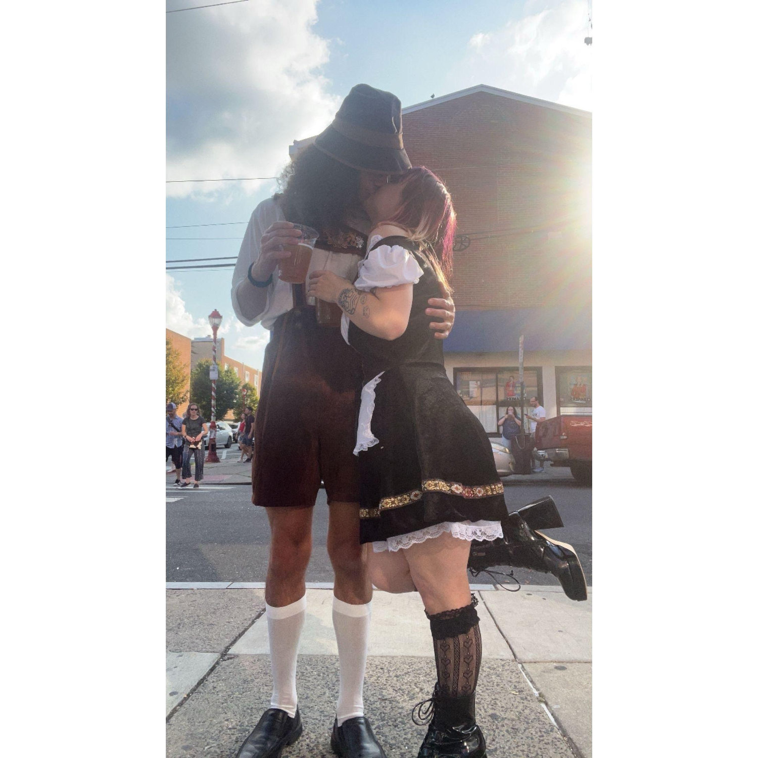 Matching outfits for Oktoberfest in Philly.