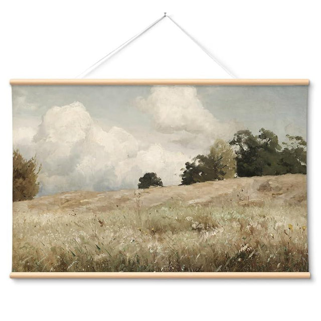 VIYYIEA Extra Large Canvas Wall Art, 36x54 Inch Vintage Landscape Painting, Neutral Pastoral Nature Wall Decor for Living Room or Bedroom, Above Sofa