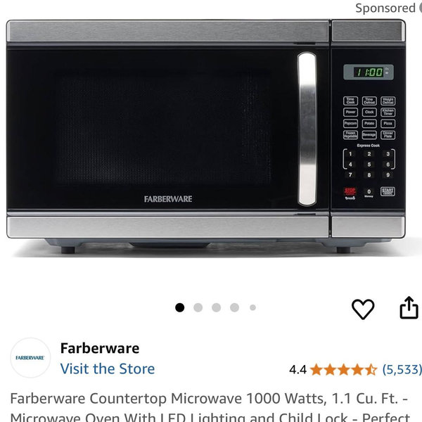 Farberware Countertop Microwave 1000 Watts, 1.1 Cu. Ft. - Microwave Oven With LED Lighting and Child Lock - Perfect for Apartments and Dorms - Easy Clean Stainless Steel