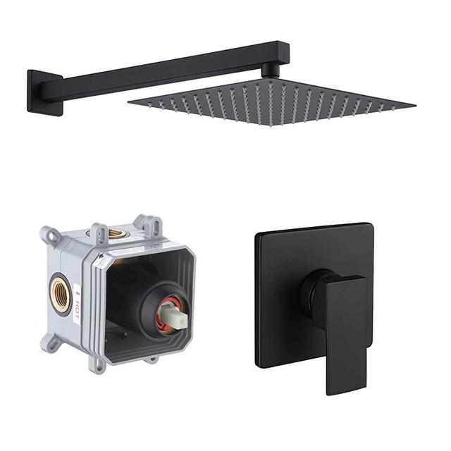 KES Shower Faucets Sets Complete 10 Inch Rain Shower Head Shower Valve and Trim Kit Pressure Balance Shower System Matt Black, XB6215-BK