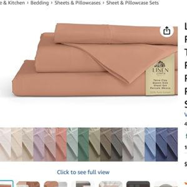 Linen Home 100% Cotton Percale Sheets Queen Size, Tera Clay, Deep Pocket, 4 Pieces Set - 1 Flat, 1 Deep Pocket Fitted Sheet and 2 Pillowcases, Crisp Cool and Strong Bed Linen