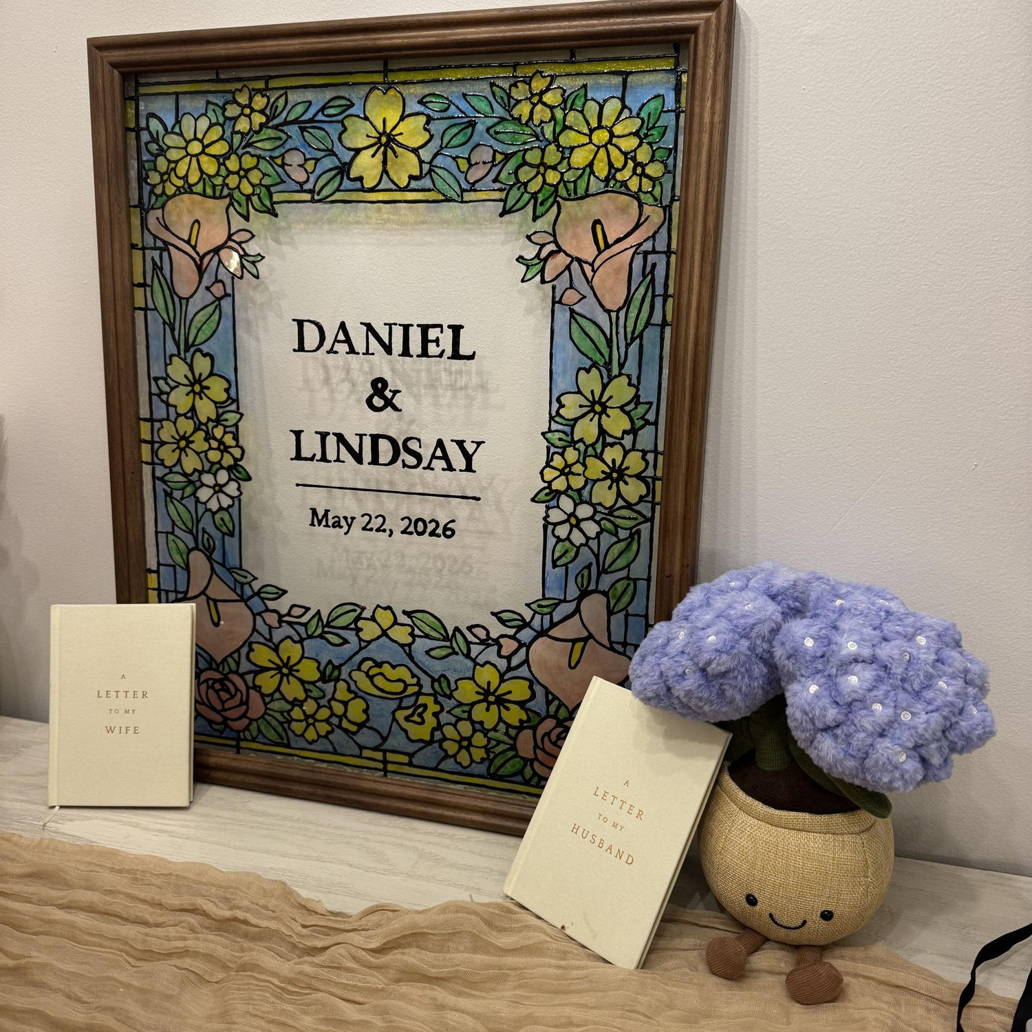 I made this stained glass sign that had to be moved inside because of the rain