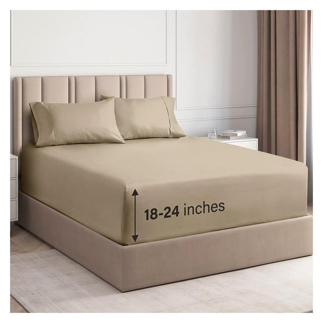 CGK Linens 4 Piece Extra Deep Pocket Microfiber Sheet Set in Cream, Size Queen