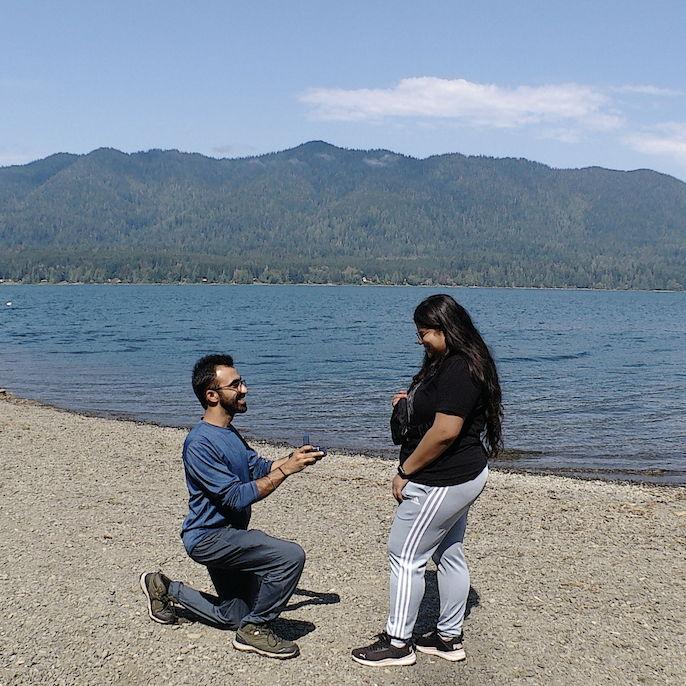 Akhilesh convinced Geetanjali to go on a camping trip… and proposed.
