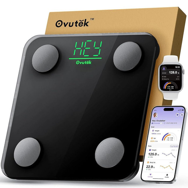OVUTEK Smart Scale for Body Weight, Body Fat Scale Digital Bathroom Scale BMI Weighing, Accurate Body Composition Monitor for People with Smartphone App, Bluetooth Enabled, Compact Size, 400lb