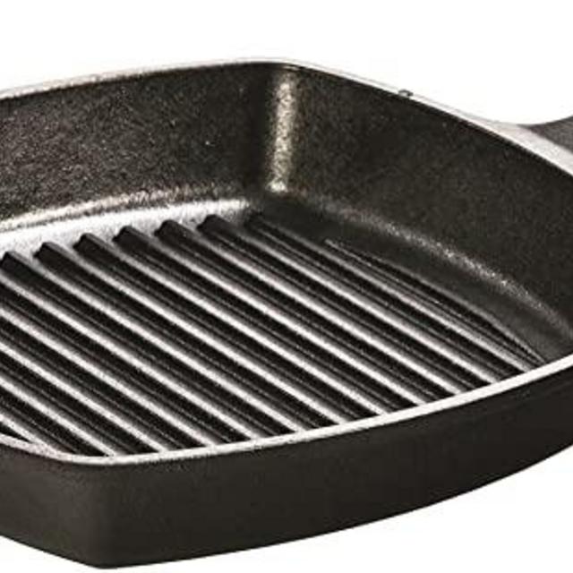 Lodge Pre-Seasoned Cast Iron Grill Pan With Assist Handle, 10.5 inch, Black