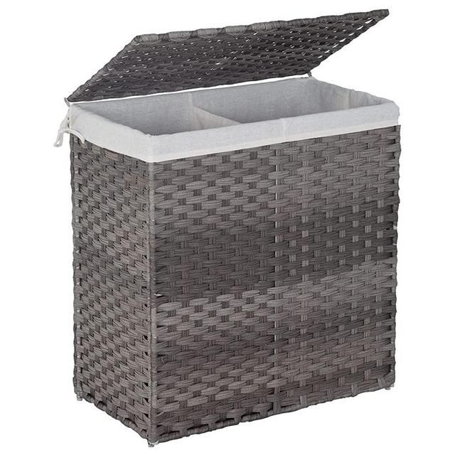 Paylesshere Laundry Basket Handwoven Laundry Hamper 90L/110L Foldable Rattan Laundry Hamper With Lid,2 Removable Liner Bags & 6 Laundry Bags,Clothes Hamper Bathroom Laundry Basket,Grey
