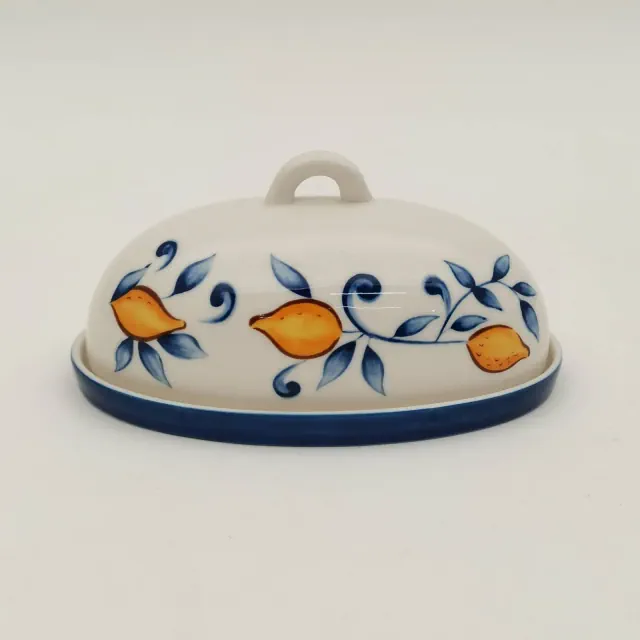 Muchoise 2pc 4 fl oz Ceramic Butter Dish White/Blue