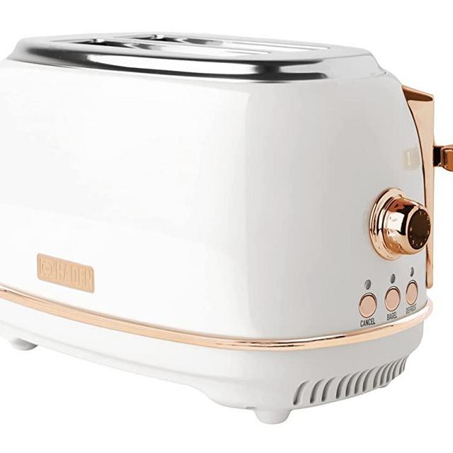 Haden 75091 Heritage 2 Slice Toaster, Wide Slot with Removable Crumb Tray and Settings, Ivory/Copper