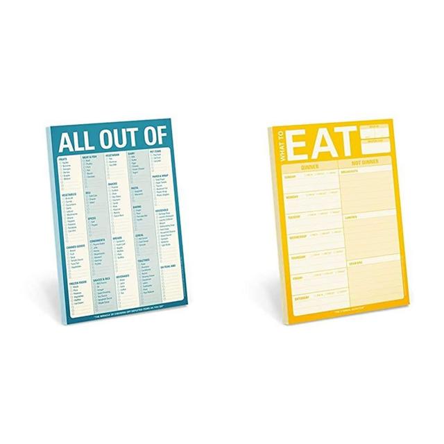Knock Knock All Out Of Pad Grocery List Note Pad, 6 x 9-inches (Blue) & Knock What to Eat Pad Meal Planning Pad, 6 x 9-inches (Yellow)