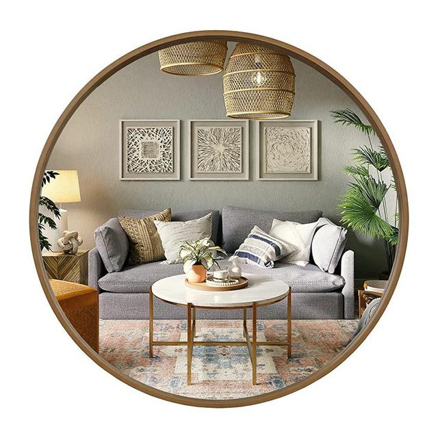 WallBeyond Circle Mirror with Wood Frame, 24" Round Modern Decoration Large Home Decor Mirror for Bathroom Living Room Bedroom Entryway (24" Diameter, Natural Wood)